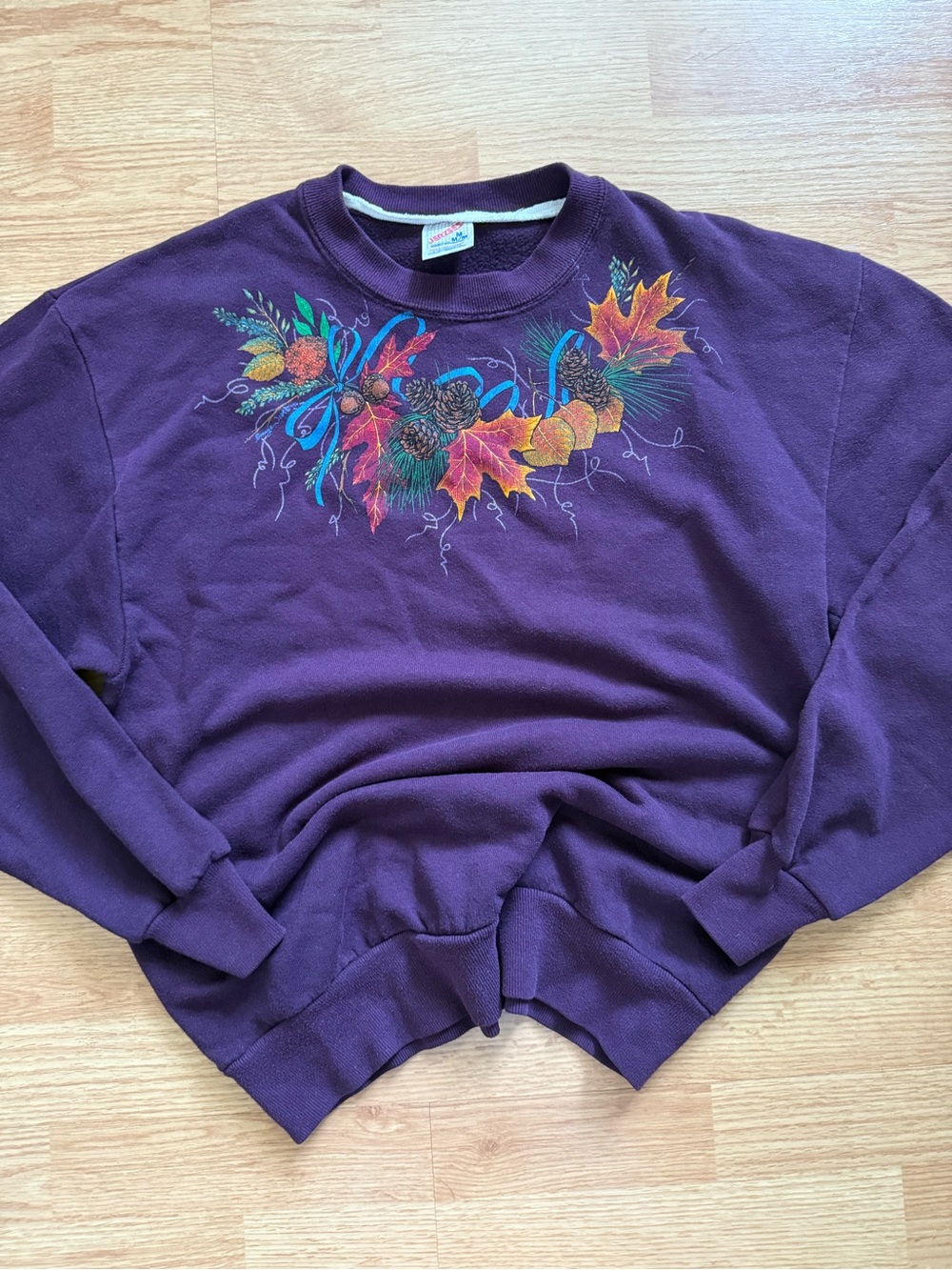Vintage 90s Jerzees Made in USA Purple Autumn Leaves Sweatshirt Medium